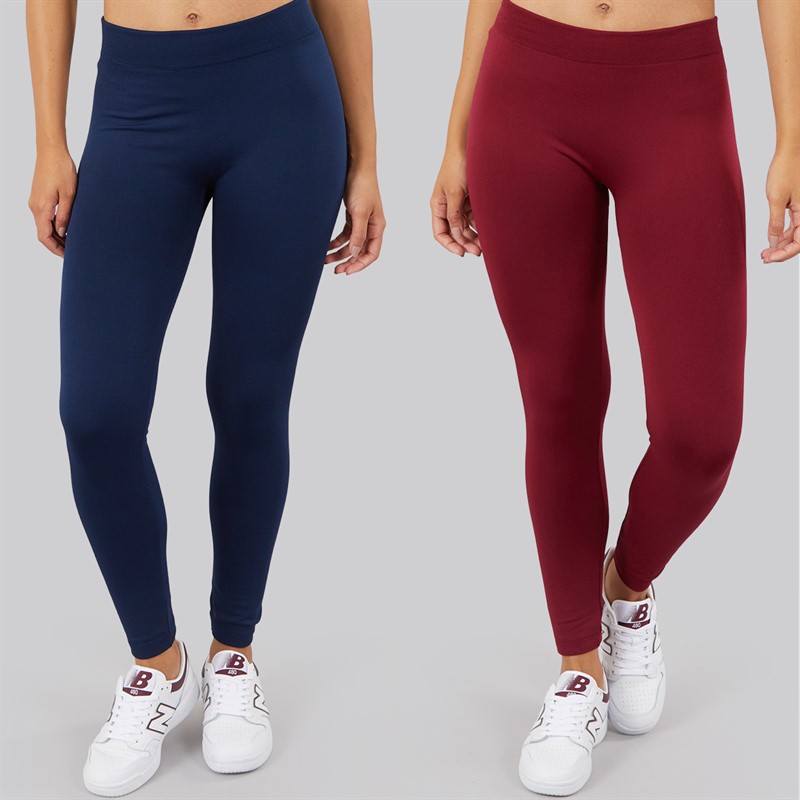 Board Angels Womens Two Pack Fleece Lined Leggings Navy/Burgundy