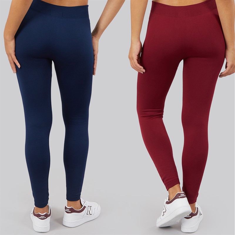 Board Angels Womens Two Pack Fleece Lined Leggings Navy/Burgundy