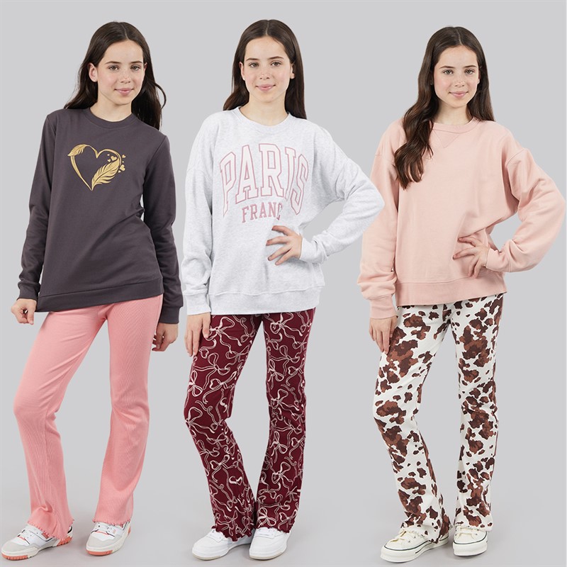 Board Angels Girls Three Pack Printed Ribbed Flared Leggings Multi