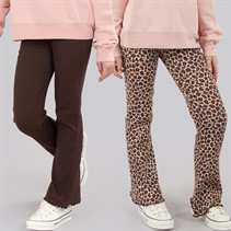 Board Angels Girls Two Pack Ribbed Flared Leggings Chocolate/Leopard Choc/Leopard