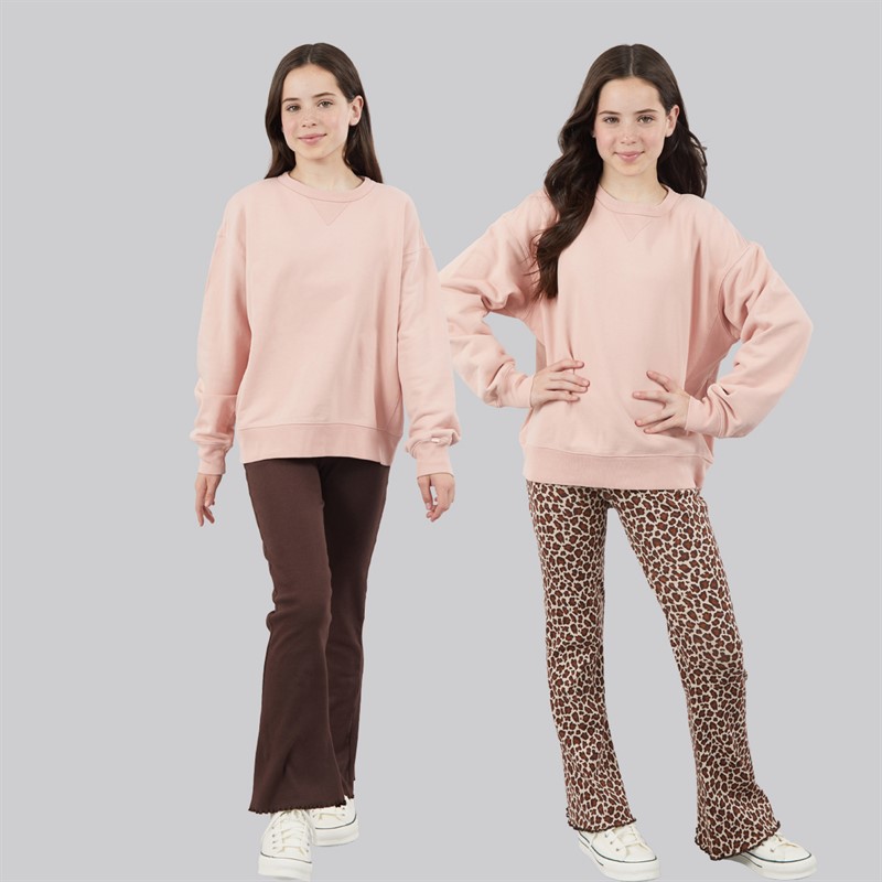 Board Angels Girls Two Pack Ribbed Flared Leggings Chocolate/Leopard Choc/Leopard