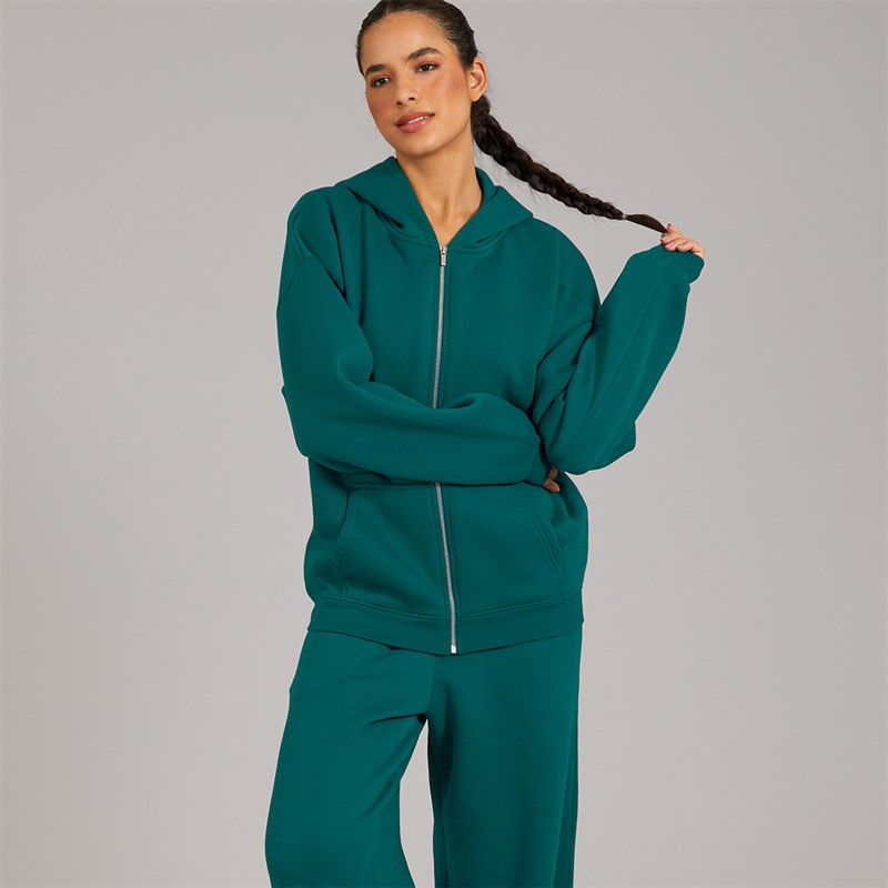 Board Angels Womens Oversized Zip Through Hoodie And Wide Leg Joggers Tracksuit Deep Teal 194914