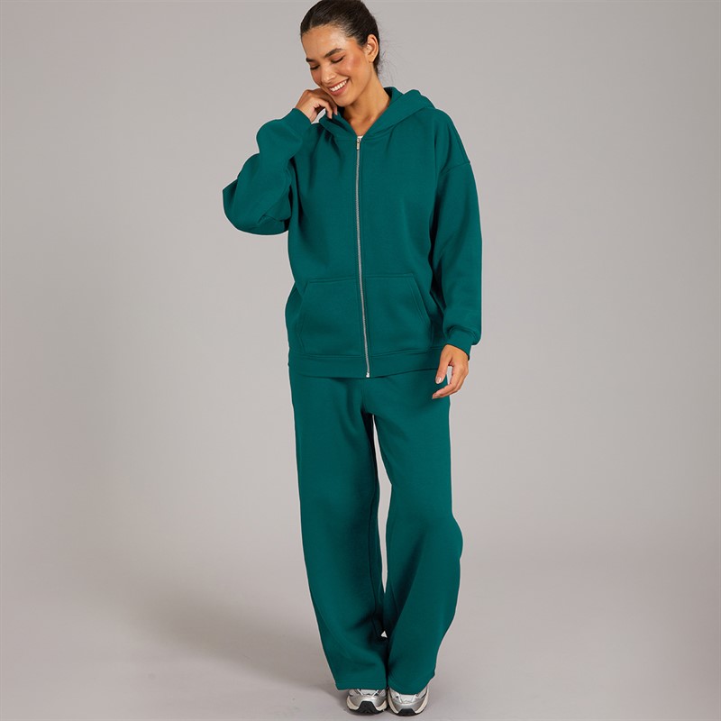 Board Angels Womens Oversized Zip Through Hoodie And Wide Leg Joggers Tracksuit Deep Teal 194914