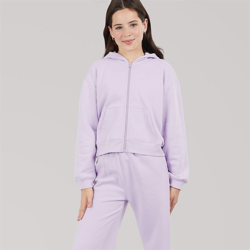 Board Angels Girls Zip-Through Hoodie And Open Hem Joggers Tracksuit Dusky Lilac