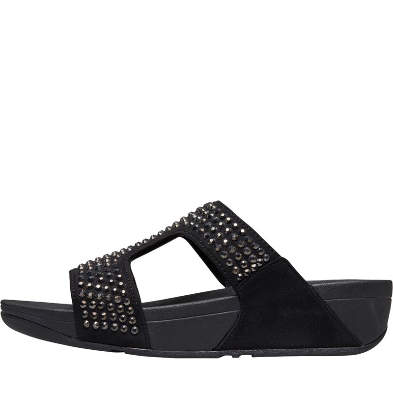 FitFlop Womens Glitzie Slide Sandals Black