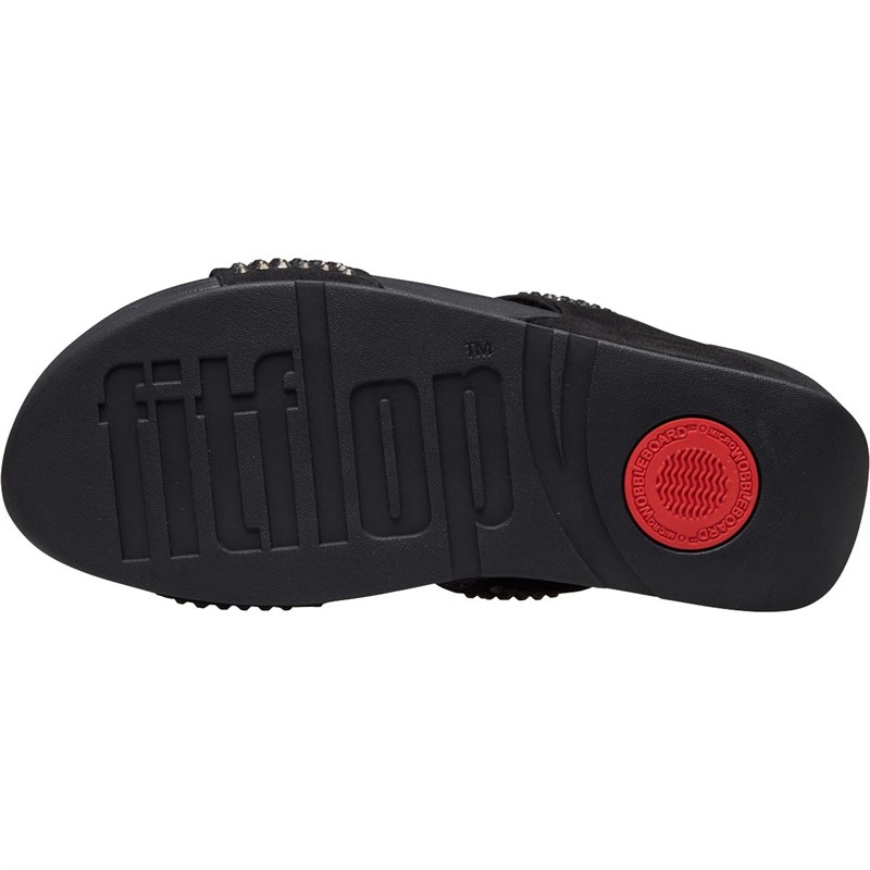 FitFlop Womens Glitzie Slide Sandals Black