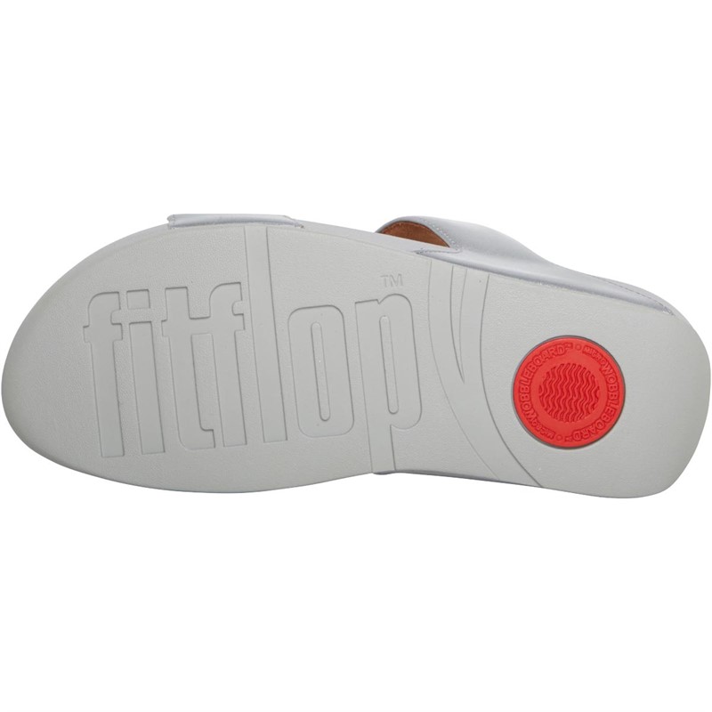 FitFlop Womens Lulu Lasercrystal Leather Slide Sandals Silver