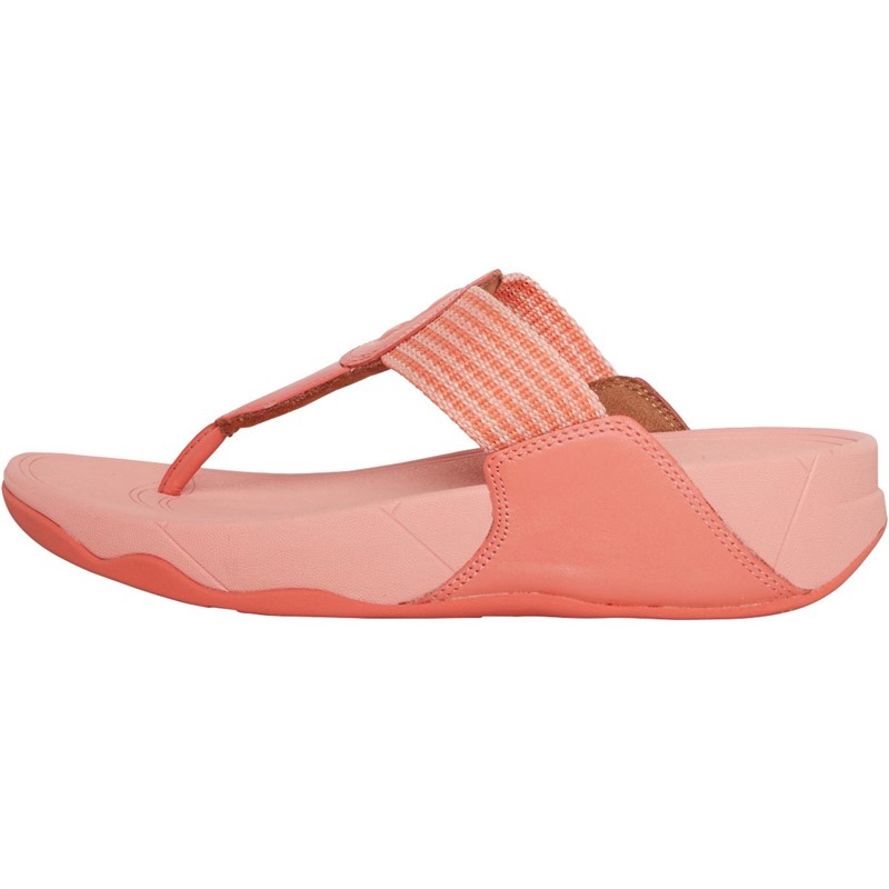 FitFlop Womens Walkstar Finestripe Webbing Toe Post Sandals Sunshine Coral
