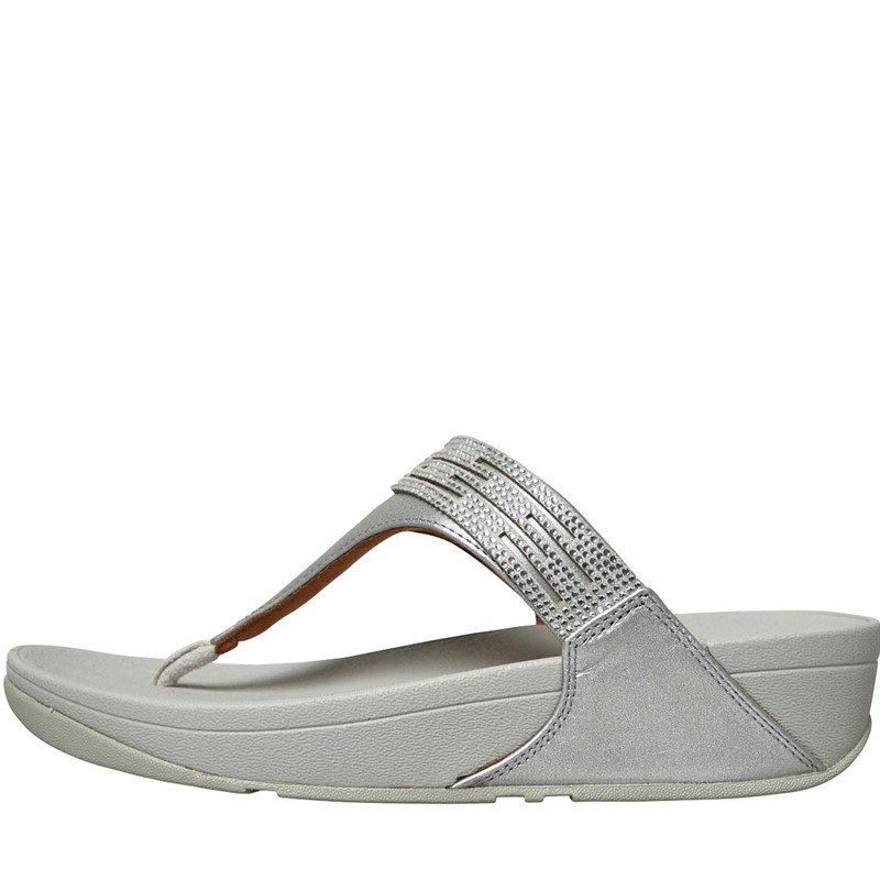 FitFlop Womens Lulu Lasercrystal Leather Toe Post Sandals Silver