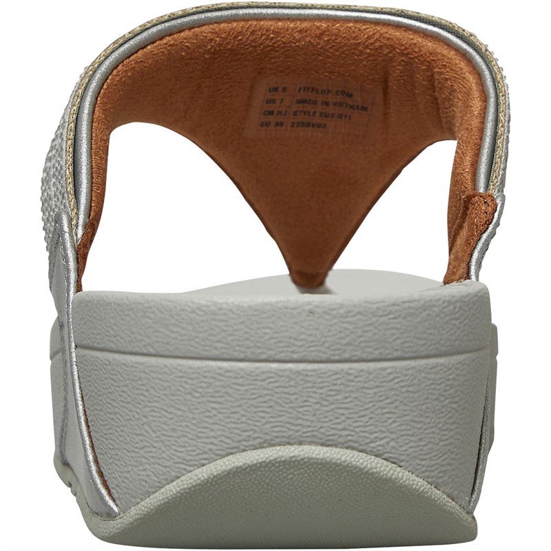 FitFlop Womens Lulu Lasercrystal Leather Toe Post Sandals Silver