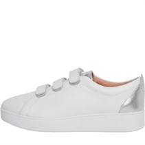 FitFlop Womens Rally Metallic-Back Leather Strap Trainers Urban White/Silver