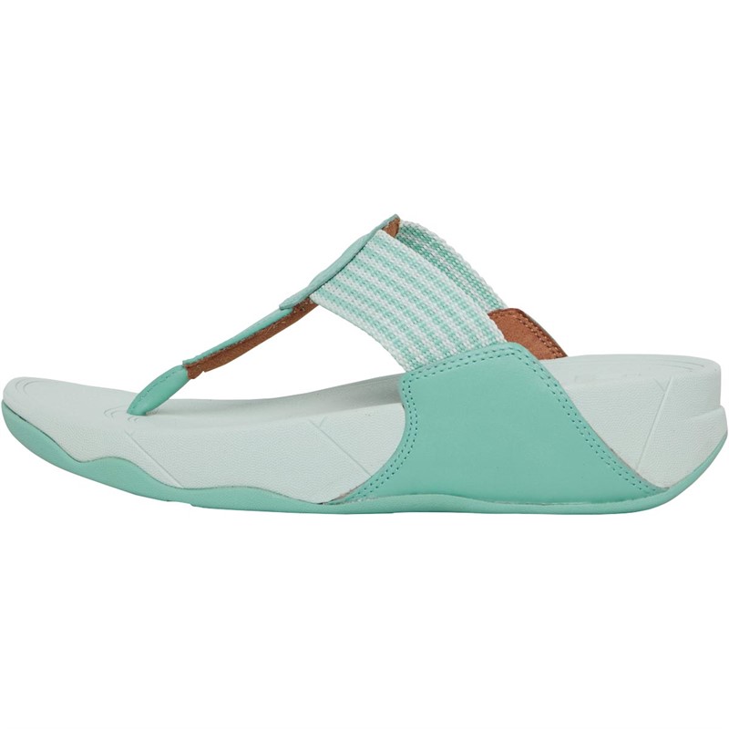 FitFlop Womens Walkstar Finestripe Webbing Toe-Post Sandals Sea Foam Green