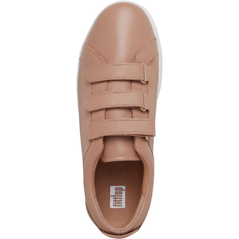 FitFlop Womens Rally Quick Stick Fastening Leather Trainers Beige
