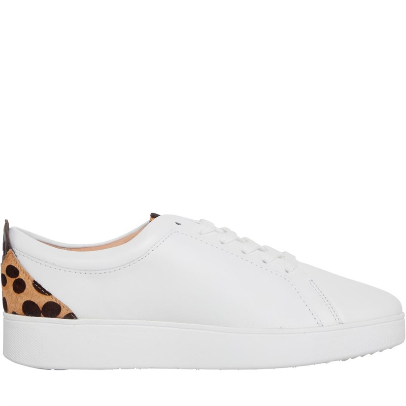 FitFlop Womens Rally Leopard-Back Leather Trainers Urban White/Leopard