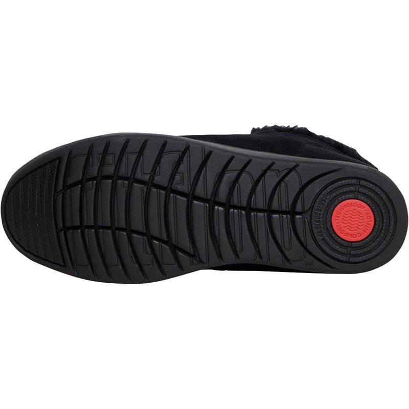 FitFlop Womens Rally Shearling-lined Suede Slip-On Trainers All Black