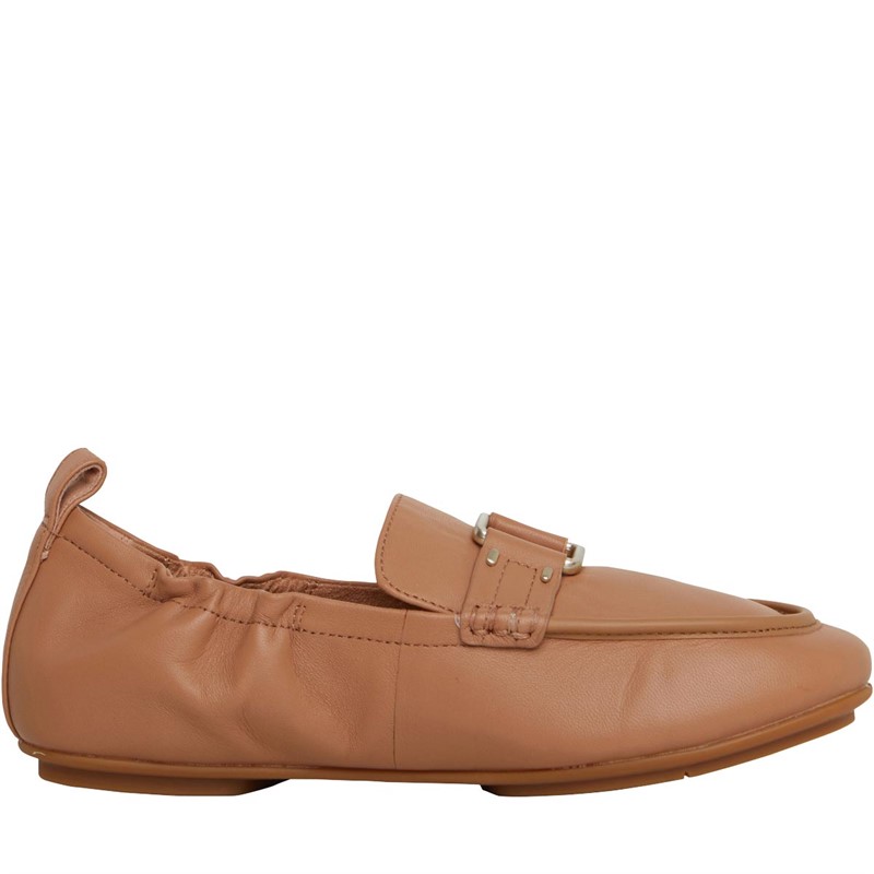 FitFlop Womens Allegro Stud-Buckle Leather Loafers Latte Tan