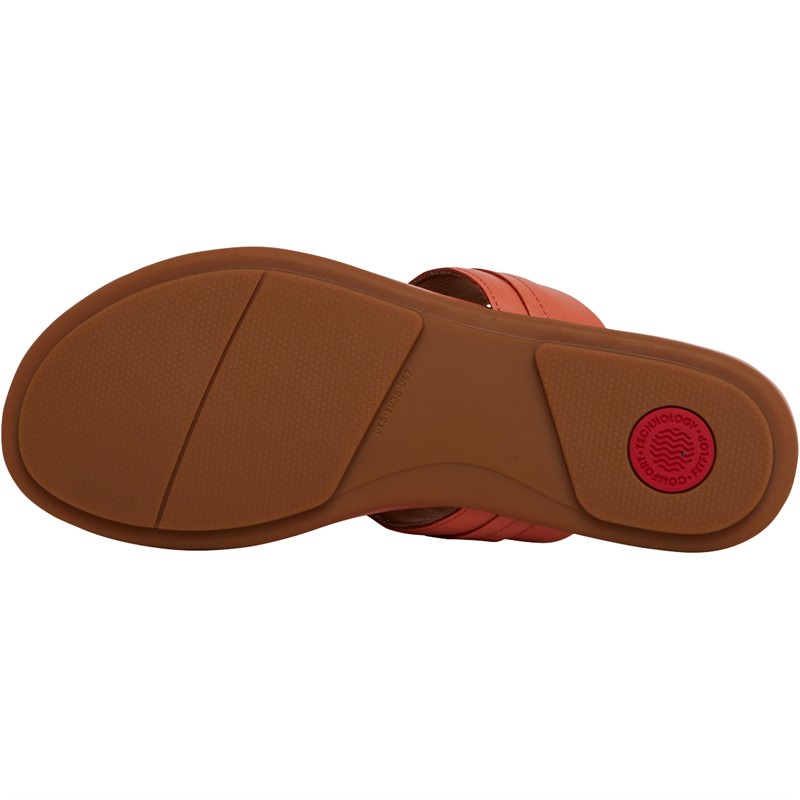 FitFlop Womens Gracie Leather Flip Flops Sunshine Coral