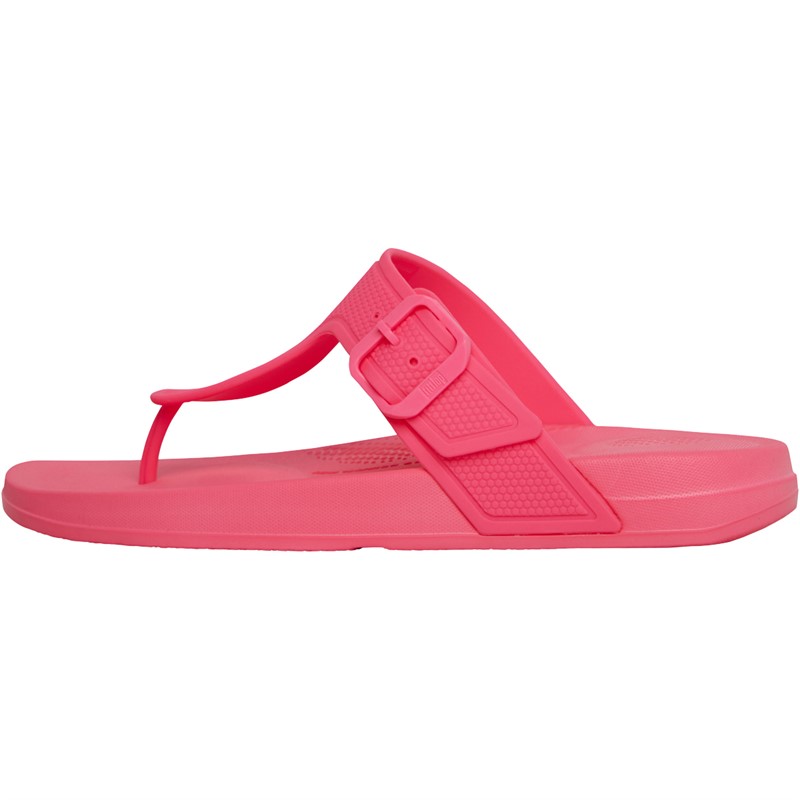 FitFlop Womens IQushion Adjustable Buckle Flip Flops Pop Pink