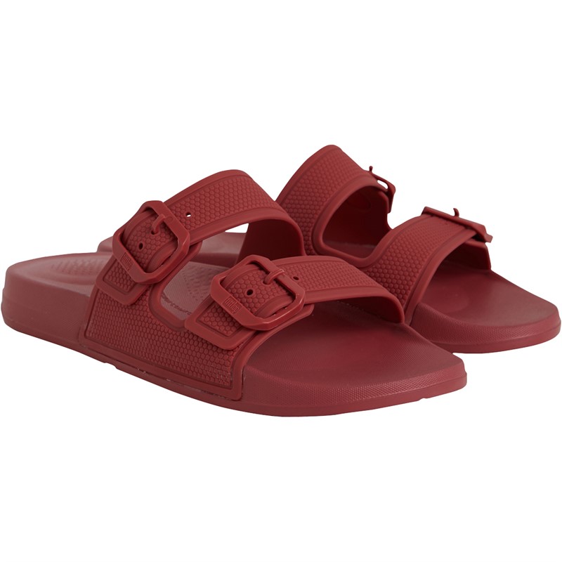 FitFlop Womens iQushion Two-Bar Buckle Sliders Dusky Red