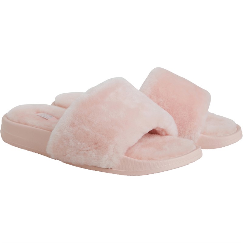 FitFlop Womens Iqushion Shearling Sliders Pink Salt