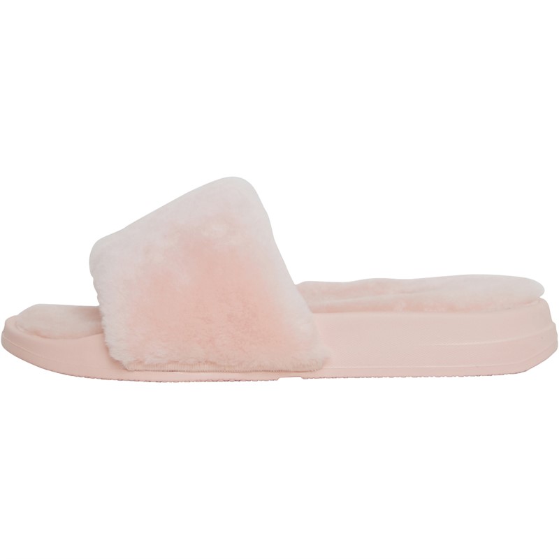 FitFlop Womens Iqushion Shearling Sliders Pink Salt