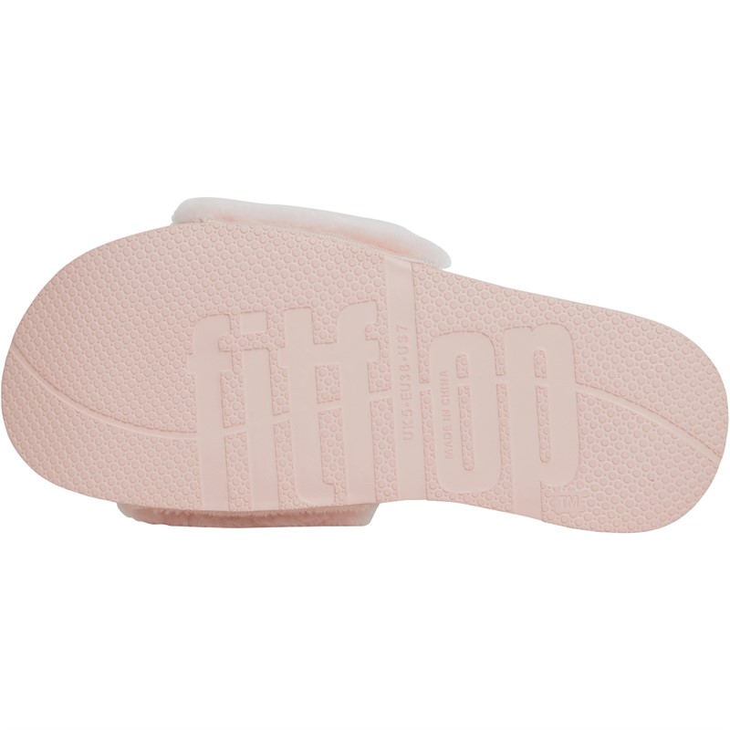 FitFlop Womens Iqushion Shearling Sliders Pink Salt