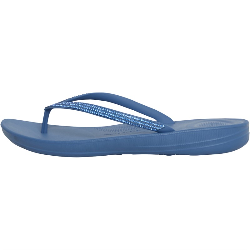 FitFlop Womens Iqushion Sparkle Flip Flops Sail Blue