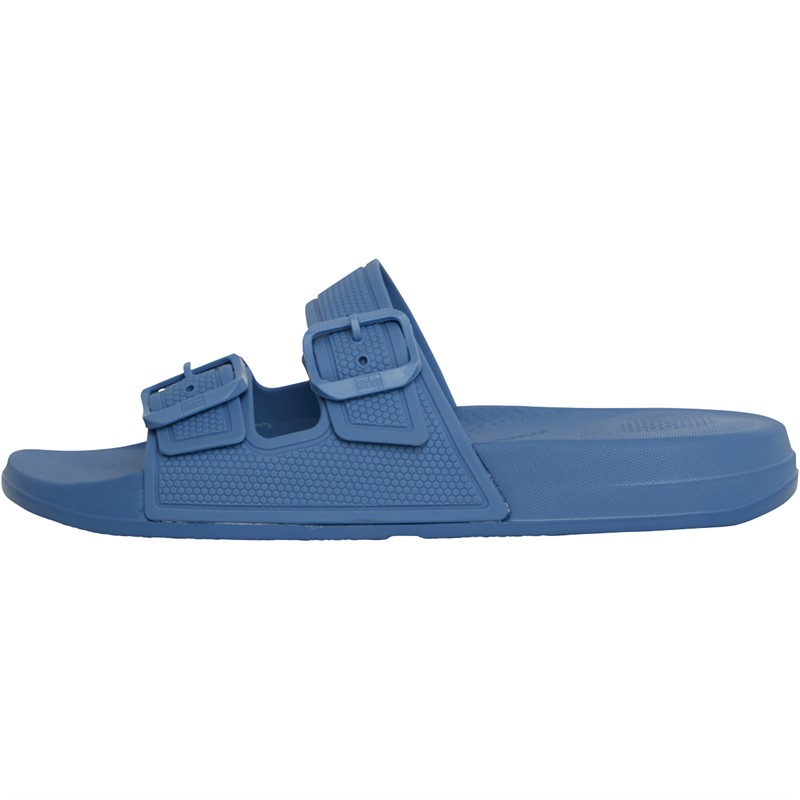 FitFlop Womens Iqushion Two-Bar Buckle Sliders Sail Blue