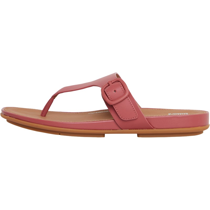 FitFlop Womens Gracie Rubber-Buckle Leather Sandals Dusky Red