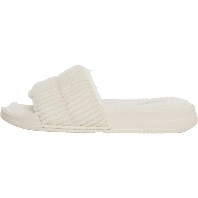 FitFlop Womens Iqushion Fleece-lined Corduroy Slides Ivory