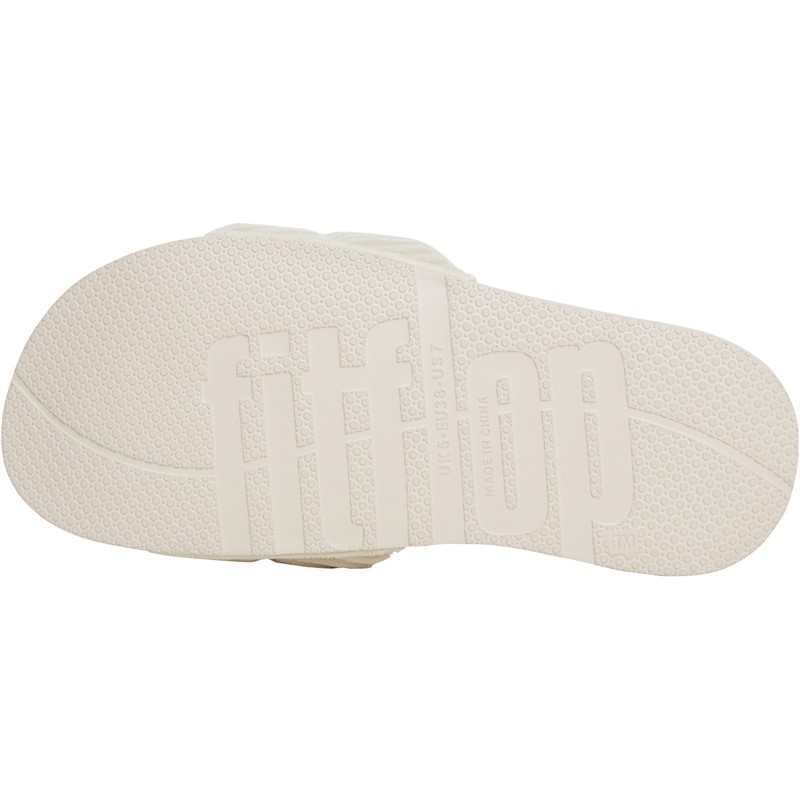 FitFlop Womens Iqushion Fleece-lined Corduroy Slides Ivory