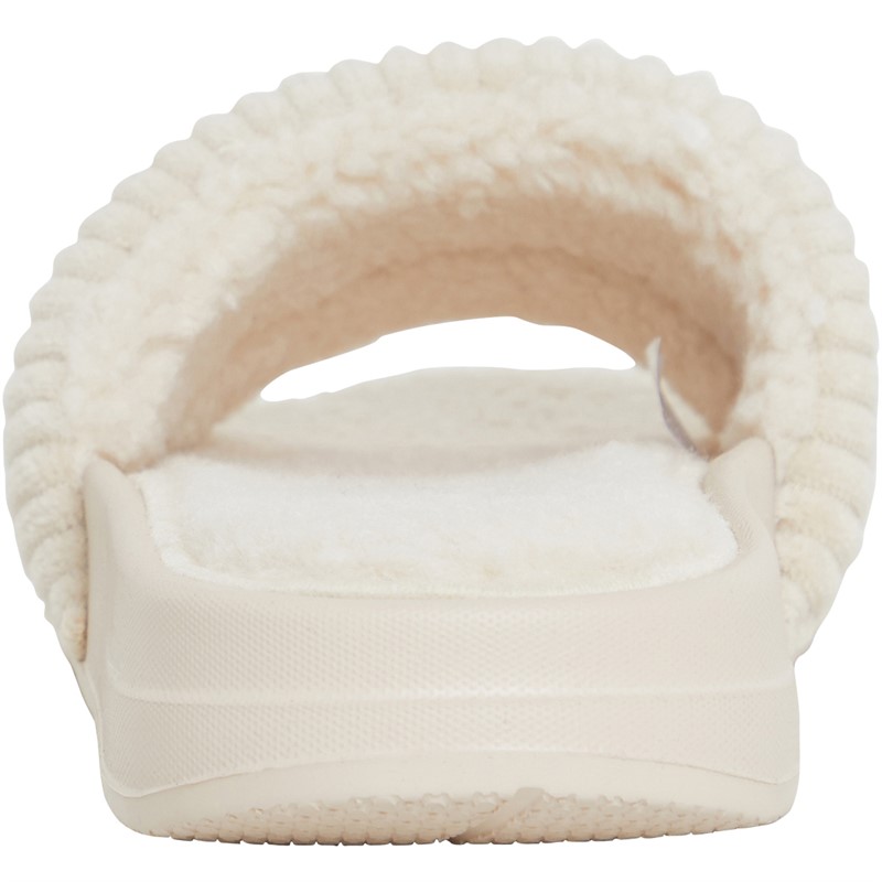 FitFlop Womens Iqushion Fleece-lined Corduroy Slides Ivory