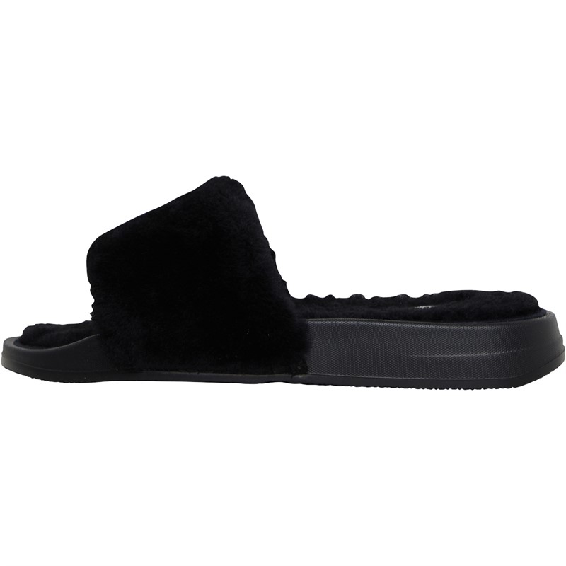 FitFlop Womens Iqushion Shearling Sliders All Black