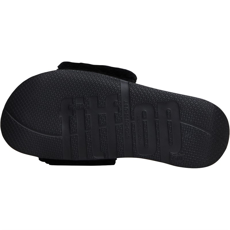 FitFlop Womens Iqushion Shearling Sliders All Black