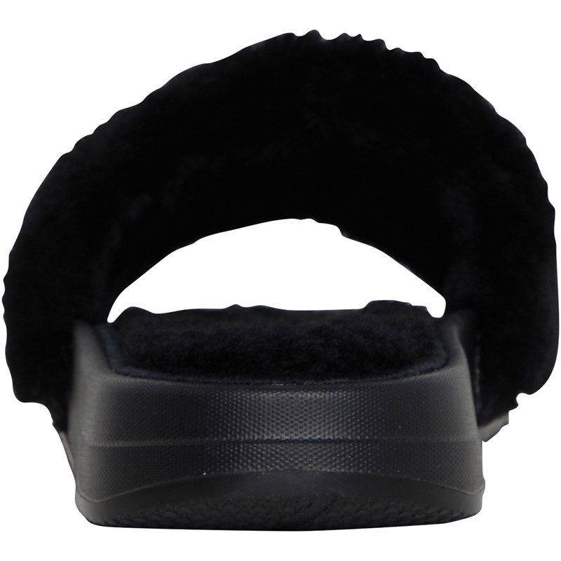 FitFlop Womens Iqushion Shearling Sliders All Black