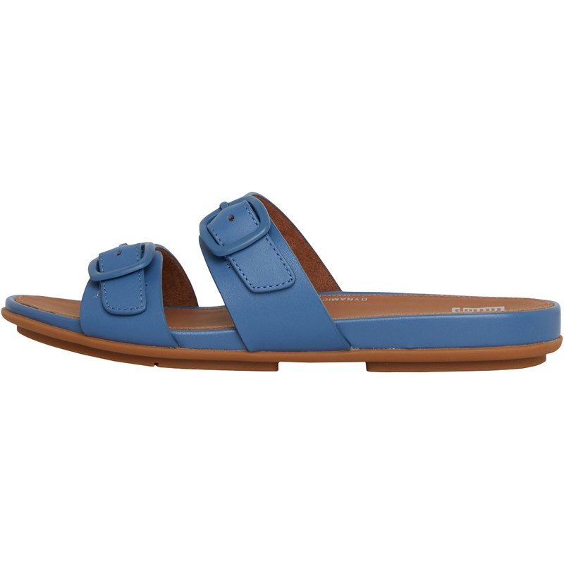 FitFlop Womens Gracie Two-Bar Leather Sliders Sail Blue