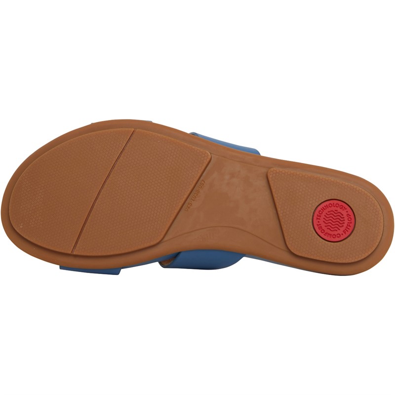 FitFlop Womens Gracie Two-Bar Leather Sliders Sail Blue