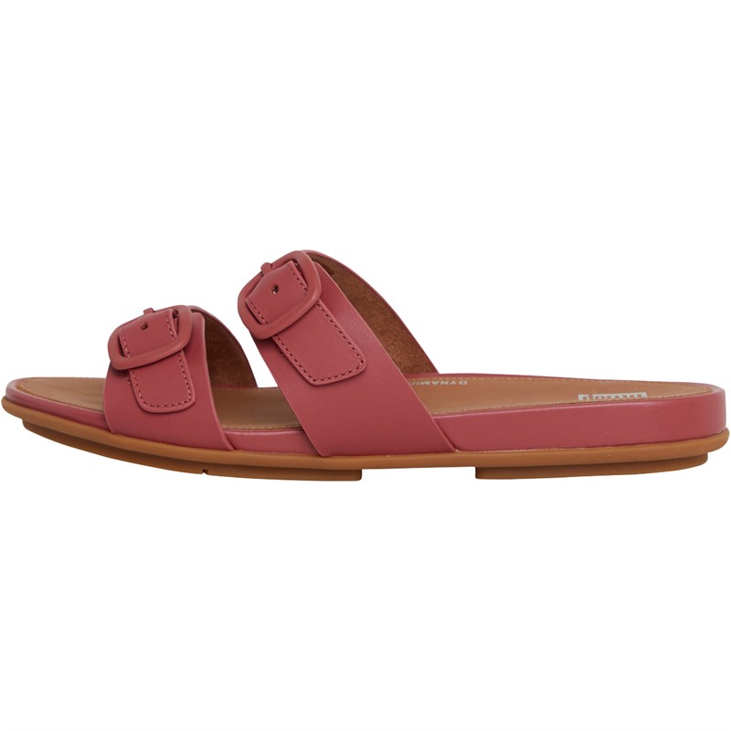 FitFlop Womens Gracie Two-Bar Leather Sliders Dusky Red