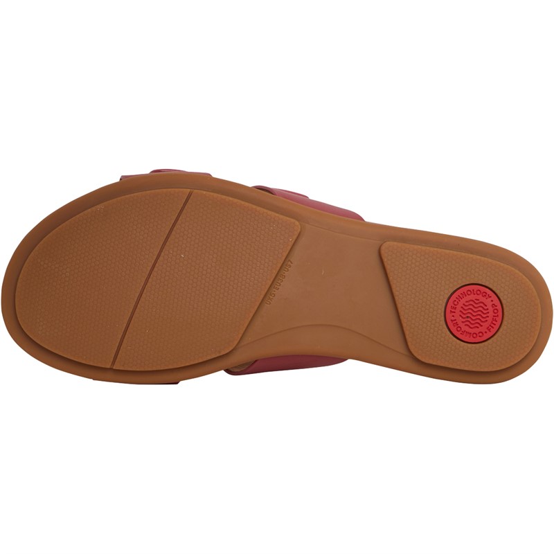 FitFlop Womens Gracie Two-Bar Leather Sliders Dusky Red