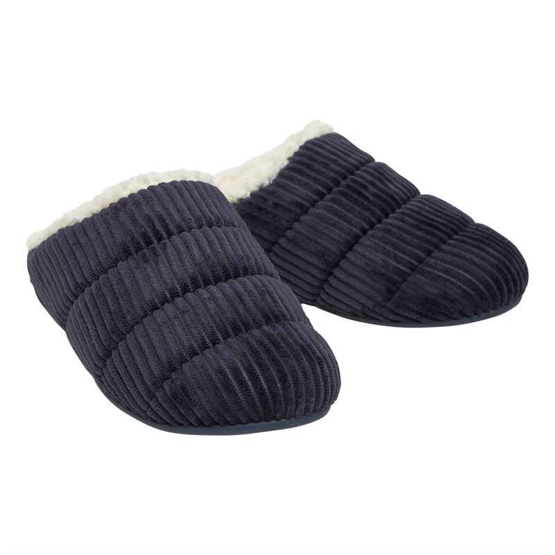 FitFlop Womens Chrissie Fleece Lined Corduroy Mule Slippers Midnight Navy