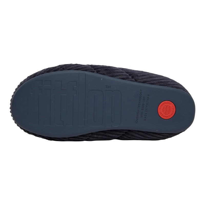 FitFlop Womens Chrissie Fleece Lined Corduroy Mule Slippers Midnight Navy