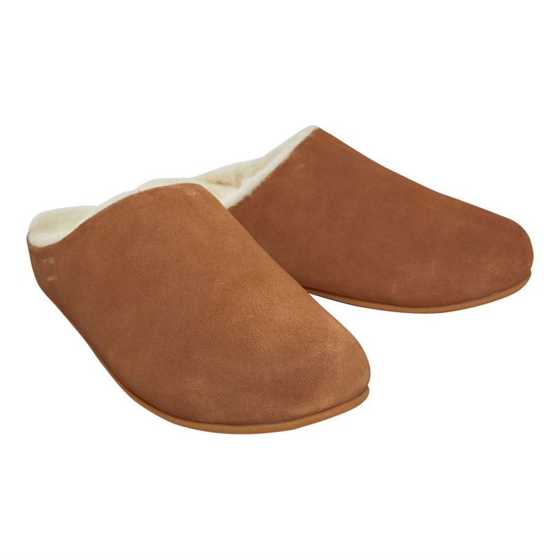 FitFlop Mens Shove Shearling Lined Mule Slippers Light Tan