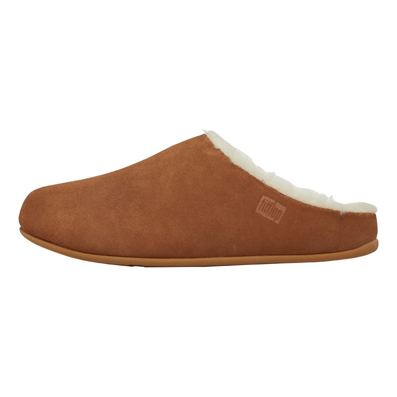 FitFlop Mens Shove Shearling Lined Mule Slippers Light Tan