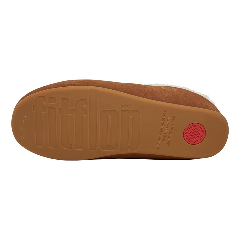 FitFlop Mens Shove Shearling Lined Mule Slippers Light Tan