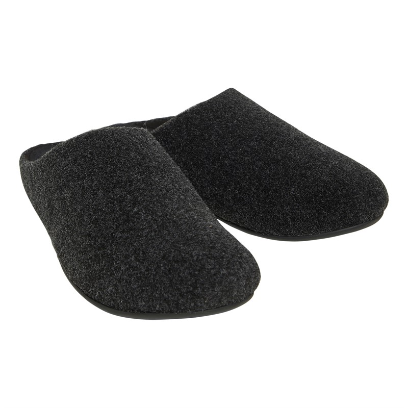 FitFlop Mens Shove Felt Mule Slippers All Black