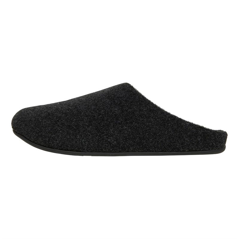 FitFlop Mens Shove Felt Mule Slippers All Black