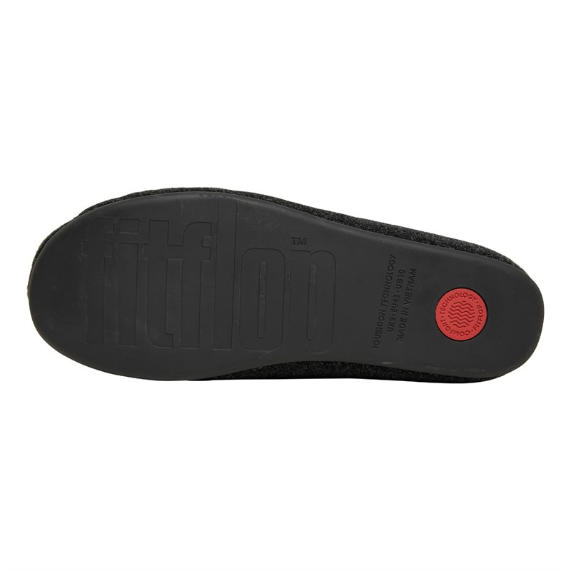 FitFlop Mens Shove Felt Mule Slippers All Black