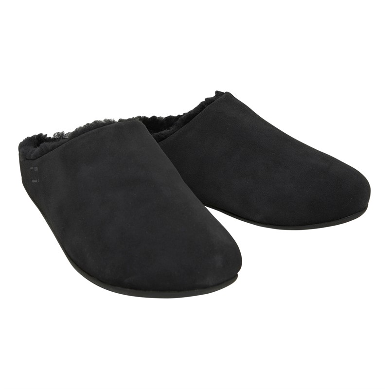 FitFlop Mens Shove Shearling Lined Mule Slippers All Black