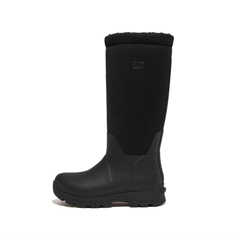 FitFlop Womens Wonderwelly Fleece Lined Roll Down Rain Boots Black