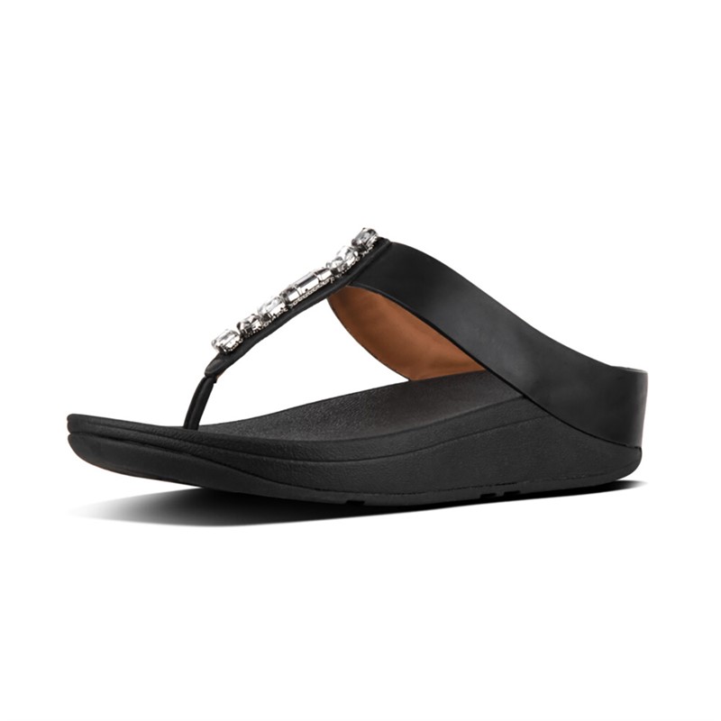 FitFlop Womens Fino Bejewelled Toe Post Sandals Black - Size 4